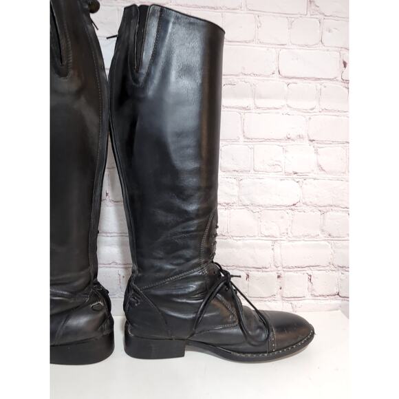 Tall Riding Boots Women's 6.5 Field Black Leather Back Zip Equestrian Front Lace - Picture 11 of 16